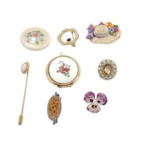 Vintage Flower Brooch Lot of 8, Vintage Lapel Pin Bundle